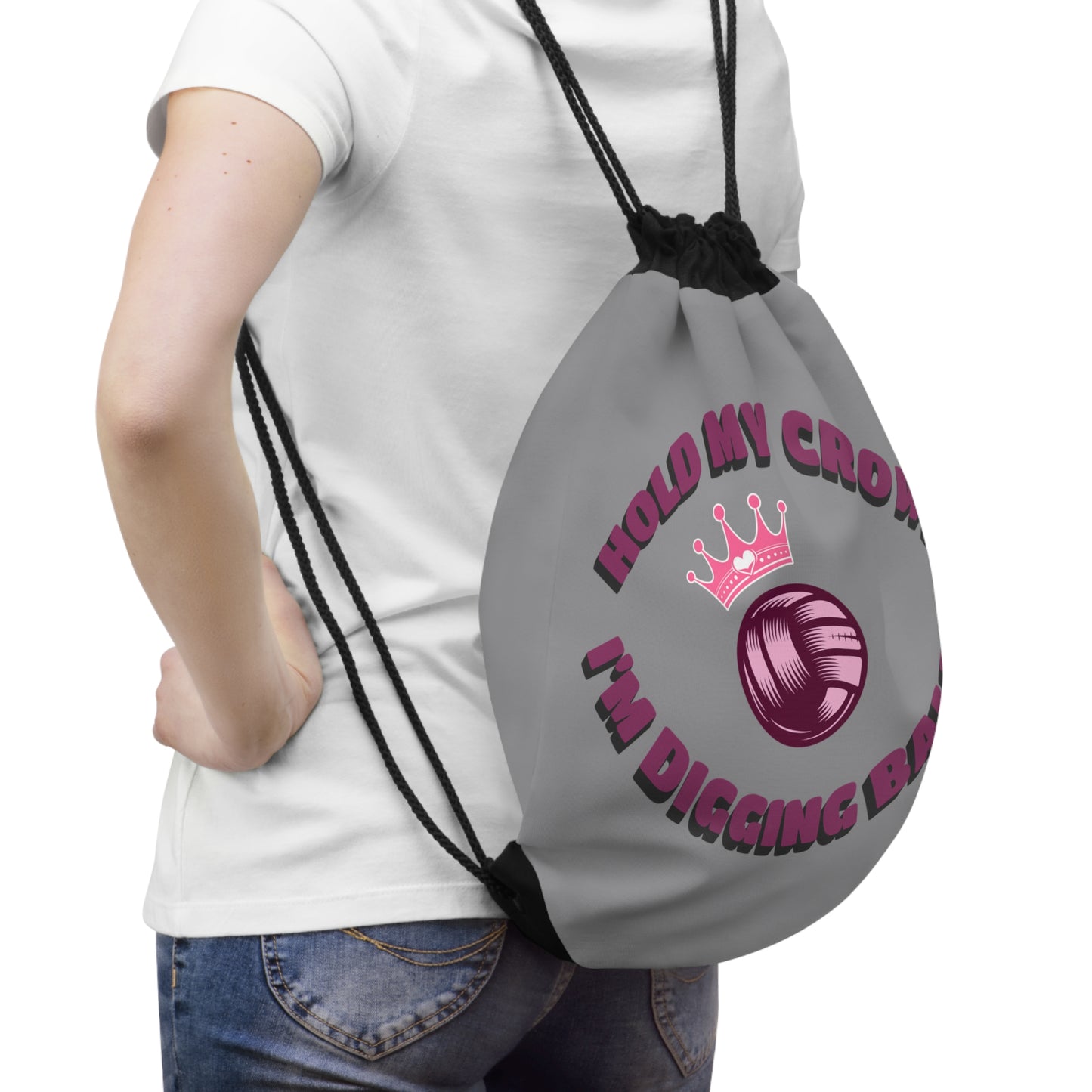 Drawstring Bag Volleyball Gym Backpack - Hold My Crown I'm Digging Balls