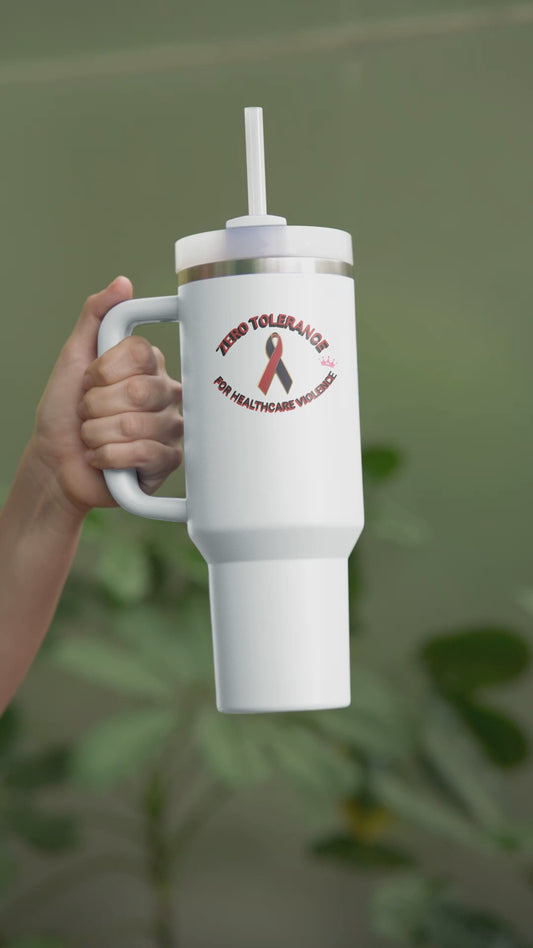 Thermal Tumbler, White - Zero Tolerance for Healthcare Violence, 40oz - Nurse Gift, Doctor Appreciation, Healthcare Violence Tumbler