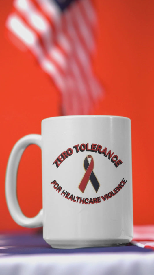 Zero Tolerance for Healthcare Violence Premium Ceramic Mug – 11oz White with Colored Rim